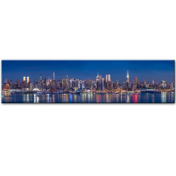Orizontul Orasului New York Tablouri Canvas Vedere De Noapte Peisaj Imagini De Perete Pentru Camera De Zi Arta De Perete Postere Si Printuri Cuadros