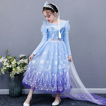 Elsa Snow Queen Rochie pentru Fete de Halloween Printesa Frozen Costume Cosplay copil Toamna Dantela de Bumbac Rochie Petrecere Rochie de Mireasa