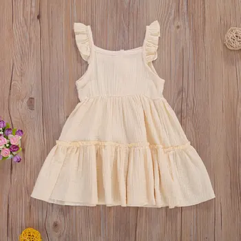 2020 Rochii de Vara Pentru Fete Baby Girl Butonul Design Rochie fără Mâneci Solid RufflesA-line Rochii de Printesa Sundress