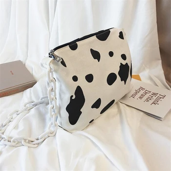 2019 Lapte de Vacă Print geanta pentru Femei, din Acril lanț de Umăr Saci de Drăguț capacitate mai mare de panza Geanta Crossbody pentru fete Pungă Bolsas