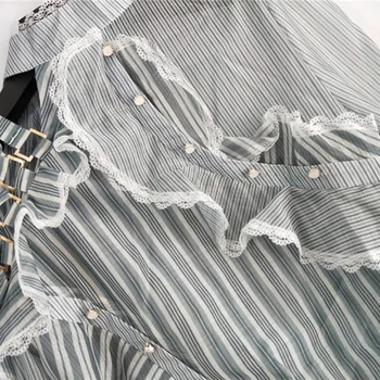HIGH STREET Noua Moda 2020 Designer Pista Topuri pentru Femei cu Maneca Lunga cu Dungi Asimetrice Volane Bluza Tricou