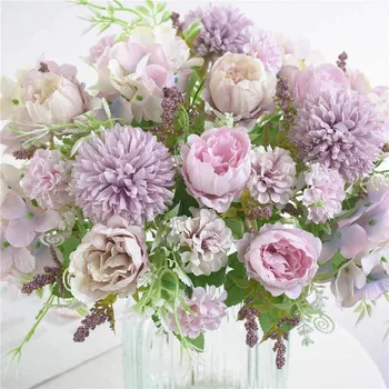 Promovare! Flori Artificiale Fals Bujor Mătase Hortensie Buchet De Decor Aranjamente Florale Nunta, Decoratiuni De Gradina 2 Pachete