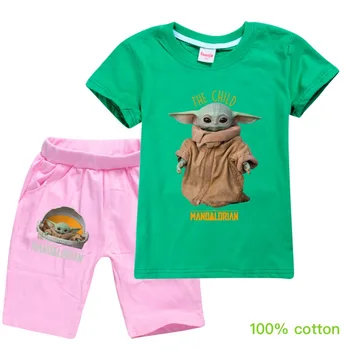 Fata Baieti Maneca Scurta Desene animate Mine Contro Te T-shirt, Blaturi+pantaloni Scurți de Pijama Set Baieti Haine de Crăciun Star Wars Copilul Yoda
