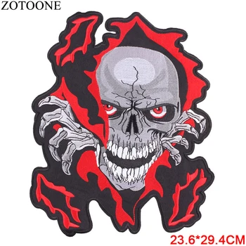ZOTOONE Rece Craniu Mare de Patch-uri de Motociclete Aripi Patch Motociclist Insigna Punk Skull Broderie de Fier pe Patch-uri pentru Haine Dungă B