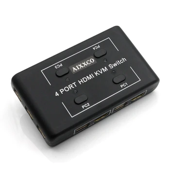 AIXXCO compatibil HDMI Switch Comutator cu 4 Porturi Pc-uri de Partajare de 4 Dispozitive pentru Tastatură, Mouse, Imprimantă, Monitor Selector Switch KVM