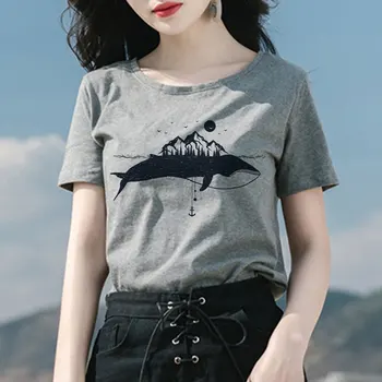 2019 Noi Vogue Balena Harajuku Topuri de Vara Tricou Vintage Streetwear Casual Vegan T-shirt Estetice Tipărite Gotic Tricou Femei
