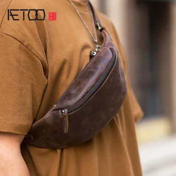 AETOO Original handmade retro primul strat crazy horse piele cu fermoar din piele multifunctional moda telefon mobil sac de talie ches