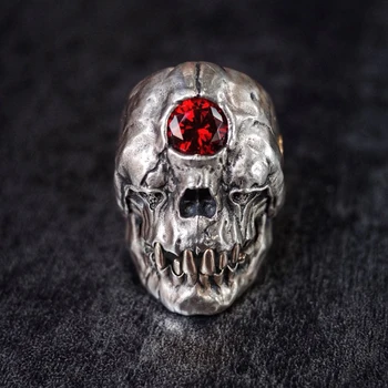 Gotic Inoxidabil Oțel Titan Ring Cyclops Craniu Inel Rosu Cristal Cz Inele Barbati Motociclist Bijuterii