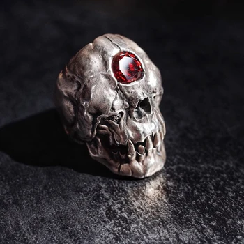 Gotic Inoxidabil Oțel Titan Ring Cyclops Craniu Inel Rosu Cristal Cz Inele Barbati Motociclist Bijuterii
