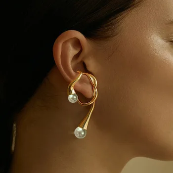 Perla de cristal singură ureche agățat de aur pentru femei neregulate cercel clip pe ureche argint culoare uri unice 2020