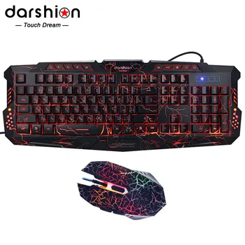Darshion LED Backlit rusă Tastatura Gaming + Crack Gaming Mouse 6 Butoane de Respirație Lumina Colorate Soareci Versiune Imbunatatita