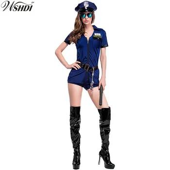 Femei Sexy cu Fermoar Albastru de Poliție Costum de Halloween Cosplay Petrecere Uniformă de Polițist Joc Adult Etapă Politista Costum