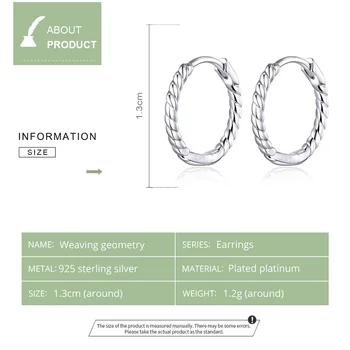 Bamoer Design Minimalist Hoop Cercei pentru Femei Argint 925 Țesut Design Geometric Moda Bijuterii Bijoux SCE841