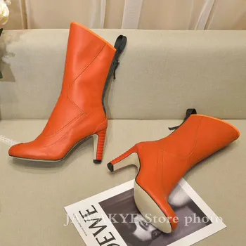 Culori la modă de Blocare Glezna Cizme pentru femei tocuri inalte elastice de întindere toamna cizme Scurte Pista Pantofi Femei Cizme de Petrecere