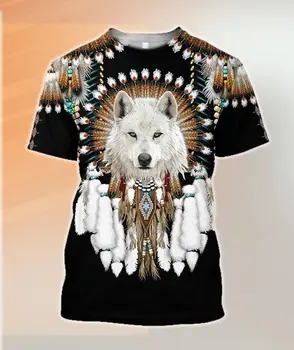 Indian nativ Wolf 3D Tipărite barbati tricou de Moda Harajuku maneca Scurta tricou de vara streetwear tricou Unisex topuri LK-2