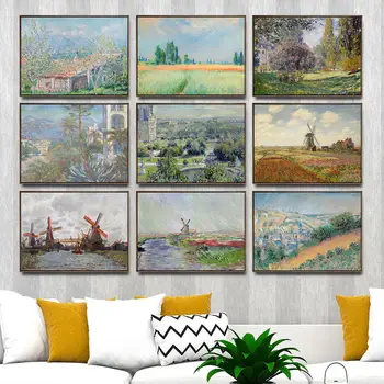 Casa de Decorare Arta de Perete Imagini Living Poster Print Panza Tablouri francez Claude Monet Moară de vânt pentru Ferme Câmp de Grâu