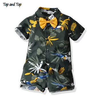 Partea de sus și partea de Sus de Brand Nou Copil Baieti Haine de Vară Seturi cu Maneci Scurte T-Shirt, Blaturi+pantaloni Scurti Baieti Tinuta Casual Stil Hawaiian Beachwear