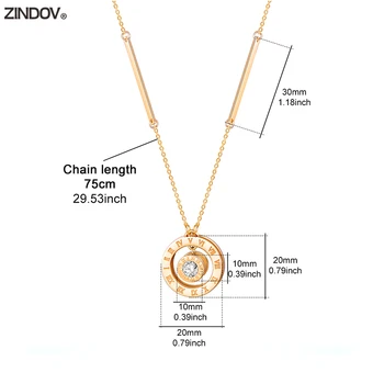 ZINDOV Lung Colier de Aur Cu Pandantiv din Otel Inoxidabil Rose Gold Coliere Femei CZ Rotund Brand de Lux Moda Bijuterii Crăciun