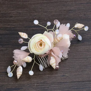 FORSEVEN de Moda Mireasa Roz cu Flori Piepteni de Onoare Pânză Florale Coji de Nunta Femei Fete Caciula Accesorii Bijuterii