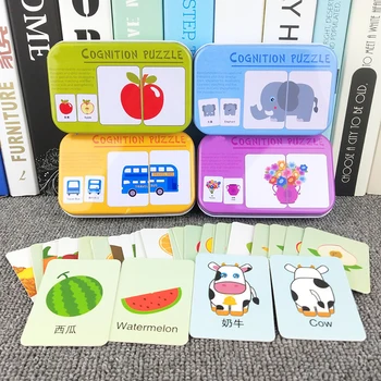 Copiii Montessori Jucarii Educative Potrivire Animal de Jucărie Vehicule de Carduri Flash Cutie de Puzzle Jucării de Învățare pentru Copii de Predare Sida