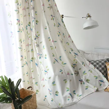 Pasăre Perdele pentru Camera de zi lenjerie de pat din Bumbac Pasăre Frunze Imprimate Perdele Tul pentru Camera Copil Copil Bej Tesatura Perdea HM075#20