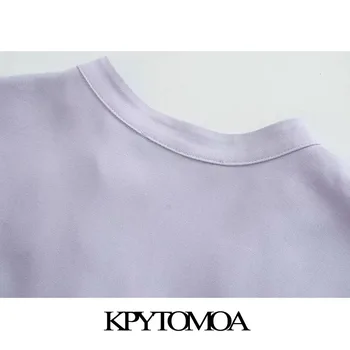 KPYTOMOA Femei 2020 Moda Cu Buzunare Fata Neregulate Bluze Vintage cu Maneci Lungi Buton-up Feminin Tricouri Topuri Chic