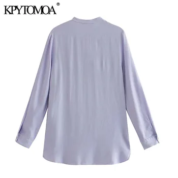 KPYTOMOA Femei 2020 Moda Cu Buzunare Fata Neregulate Bluze Vintage cu Maneci Lungi Buton-up Feminin Tricouri Topuri Chic