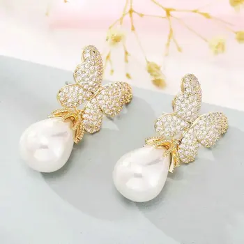 SINZRY hotsale superba simulate perla cubic zircon fluture floare bijuterii accesoriu la modă legăna cercei pentru femei
