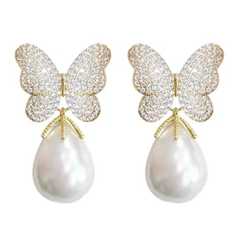 SINZRY hotsale superba simulate perla cubic zircon fluture floare bijuterii accesoriu la modă legăna cercei pentru femei