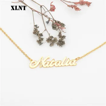 XLNT Natalia Zircon Numele Colier Personalizat cu Numele Litere Pandantive Coliere D Aur Argint Bijuterii din Oțel Inoxidabil