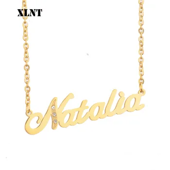 XLNT Natalia Zircon Numele Colier Personalizat cu Numele Litere Pandantive Coliere D Aur Argint Bijuterii din Oțel Inoxidabil