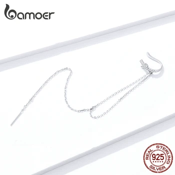 Bamoer 1 buc Argint 925 Straturi Duble Ciucure Lung Legăna Cercei pentru Femei Picătură Cercei Coreea Style Bijuterii 2020 BSE363