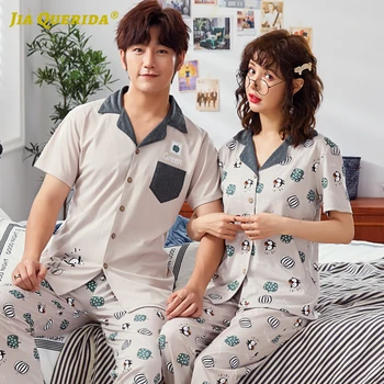 Nouă Bărbați și Două Femei Pijama Set Rândul său, în Jos Guler Homesuit Homeclothes Stil de Moda Stil Casual Pijamale Buzunar Frontal