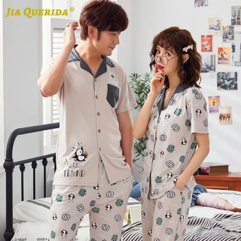 Nouă Bărbați și Două Femei Pijama Set Rândul său, în Jos Guler Homesuit Homeclothes Stil de Moda Stil Casual Pijamale Buzunar Frontal