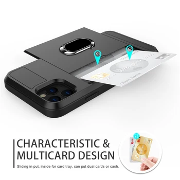 Fabulos Slide Card de Cazul în care Telefonul Pentru Huawei P20 Pro P30 lite Onoare 7X Mate 10 P Inteligente 2019 Acoperi Slot pentru Card de Suport Inel Caz