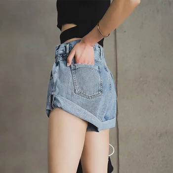 WENYUJH Epocă Talie Mare Sertizare Denim pantaloni Scurți Femei 2020 coreeană Stil Casual pantaloni Scurți de Blugi Vara Fierbinte Pantaloni scurti Femei