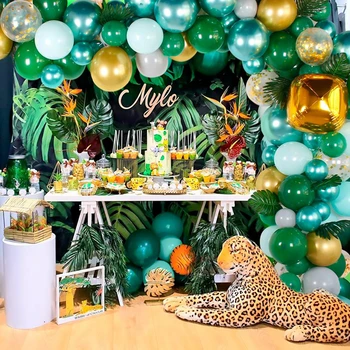Green Gold Silver Balon Lanț Set Wild O Petrecere De Ziua Decor Copii Jungle Safari Petrecere Baloon Oh Baby Shower Ballon Garland