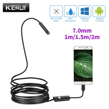 KERUI Mini Camera Endoscop 7mm Flexibile hidroizolante IP67 Micro USB Inspecție Borescope Camera pentru Android PC 6 LED-uri Reglabile