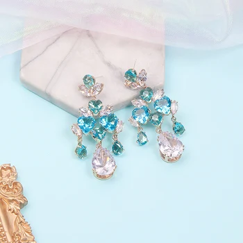 MWSONYA Moda coreeană Cer Albastru Iubesc Inima de Cristal Cercei pentru Femei Picătură de Apă de Cristal Tassel Pandantiv Stralucitoare Bijuterii Cadou