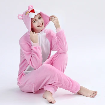 Noi pijamale pijamale desene animate pantera roz animală body-uri pentru adulti cuplu drăguț sexy onesie femei partid kigurumi adulto кигурум