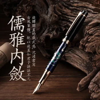 HongDian Metal Stilou Mână-Desen Flori Verzi Iridium EF/F/Îndoit Peniță de Stilou cu Cerneală Scris Excelent Cadou Stilou pentru Afaceri