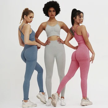 Fără Sudură De Yoga Femei Set 2 Piese Set Sutiene + Jambiere Activewear Set De Fitness Haine Sport Pentru Femei Trening Femei Antrenament Set