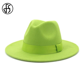 FS Vintage Clasic Simțit Lână Jazz Pălării Fedora Margine Largă Cowboy Panama Capac pentru Femei Barbati Alb Rosu Trilby Derby Pălărie Melon