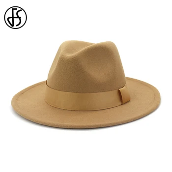 FS Vintage Clasic Simțit Lână Jazz Pălării Fedora Margine Largă Cowboy Panama Capac pentru Femei Barbati Alb Rosu Trilby Derby Pălărie Melon