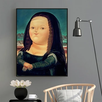 Desene animate Amuzant Mona Lisa Postere Celebre Picturi in Ulei pe Panza Drăguț Mona Lisa lui Da Vinci Arta de Perete Imaginile pentru Camera de zi