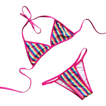 2020 Femei Ochiuri Maneca Lunga Topuri De Cultură Cu Dungi Set De Bikini Pe Plajă A Doamnelor De Înot Purta Talie Joasa Două Piese De Costume De Baie