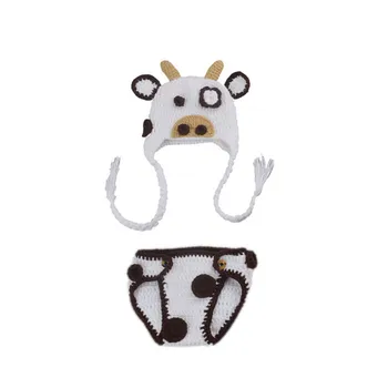 Vacă Nebună Design Nou-Născut Croșetat Tricot Costume Lucrate Manual Pentru Sugari, Scutece Fotografie De Copertă Prop Accesorii Panglica Lung Căciuli Pălărie Haine