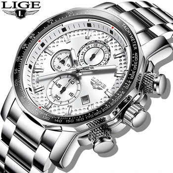 LIGE Argint Mare Cadran Ceas Barbati Sport Cuarț Ceas de Moda pentru Bărbați Ceasuri de Top de Brand de Lux Om Militare rezistent la apă, Cronograf 2020
