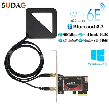 3000Mbps Dual Band Intel AX210 Wi-Fi gratuit 6E Wireless PCI-Express Adaptor Bluetooth 5.2 Desktop placa de Retea 2.4 Ghz/5Ghz 802.11 ax/ac