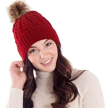 Iarna Simplu coreean Capac Beanie Culoarea Bomboane Casual Cablu Tricotate Pălărie de Blană de Vulpe Pom Pom Cald, Moale, Elastic Tricotat Pălării pentru Femei